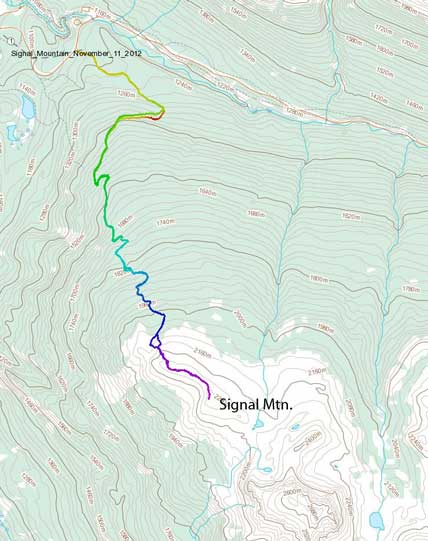 Signal Mountain hiking/snowshoeing ascent route