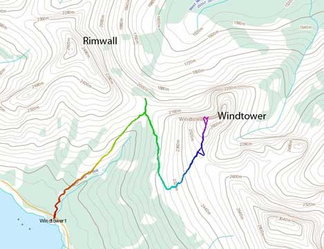 The standard ascent route for Windtower