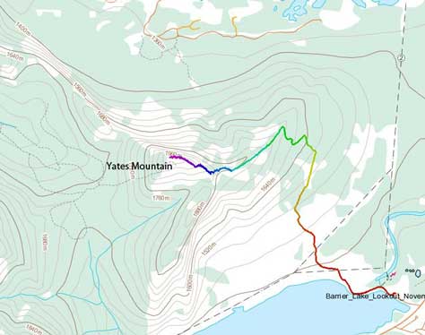 Yates Mountain (Barrier Lake Lookout) hiking route