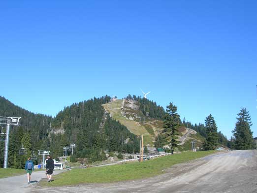 The summit of Grouse Mountain seem from top of the Grind