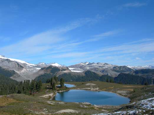Elfin Lakes seen from partway down Paul Ridge