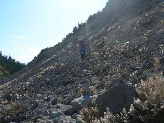 Looking back at another group negotiating the scrambling section