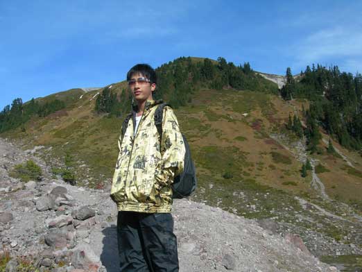 Me with the innocent looking Opal Cone's slope behind.