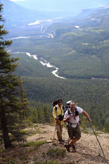 Eric and I hiking up the open slope. Photo by Ben N