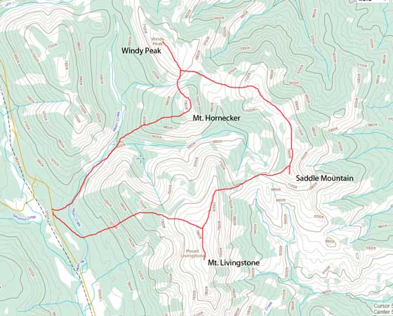The Livingstone 4-peak traverse route