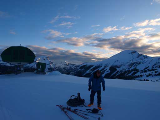At the top of Strawberry chairlift. Ben decided to take off skin for a short descent. I didn't bother with that for this part.