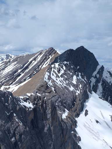 The route up Highbreak Peak (the higher peak in the back) looks long and difficult