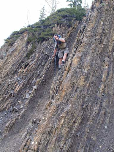 Eric down-climbing the chimney