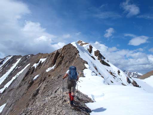 Eric hiking towards the false summit. Still a long way to go