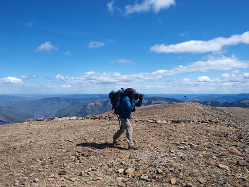 Ben taking photos, battling against the wind