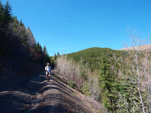Eric hiking down the quad road