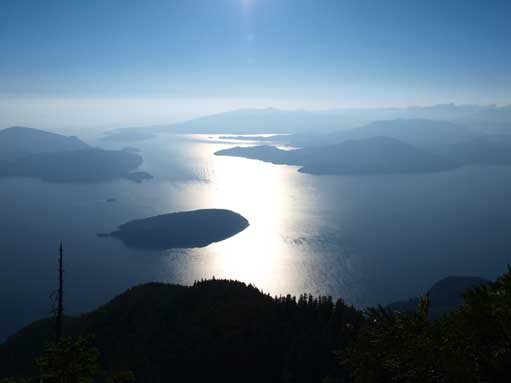 At the summit, looking down to Howe Sound.