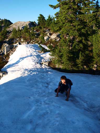 James playing on a snow patch