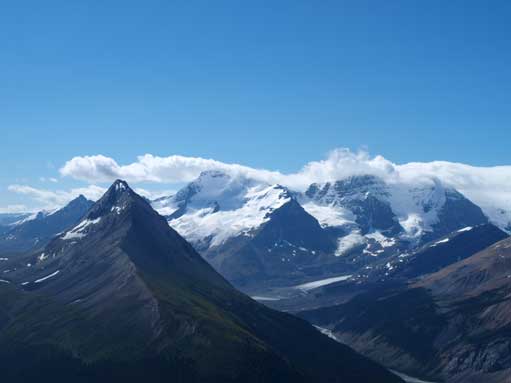 In the foreground is Wilcox Peak; Behind are Athabasca and Andromeda