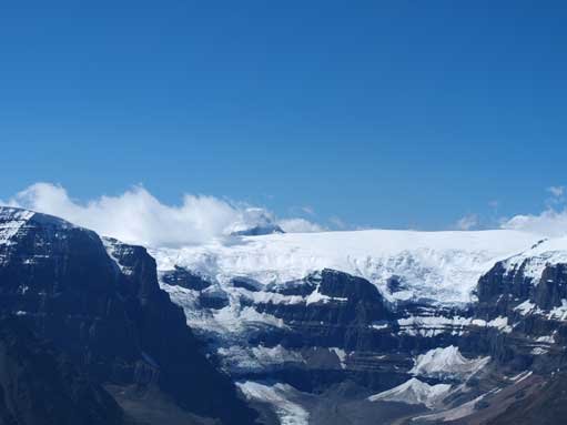 Mount Columbia shows up behind Stutfield Glacier