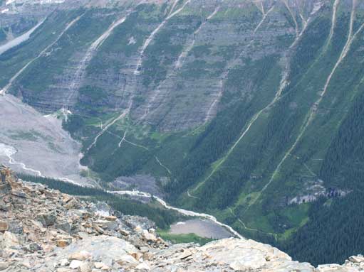 Looking down towards Plain of Six Glaciers Trail