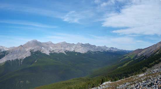 Mount Brewster on left. These peaks are part of Vermilion Range