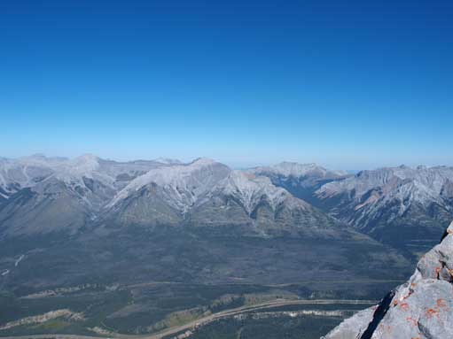 Fairholme Range across Highway 1. Mount Peechee at center