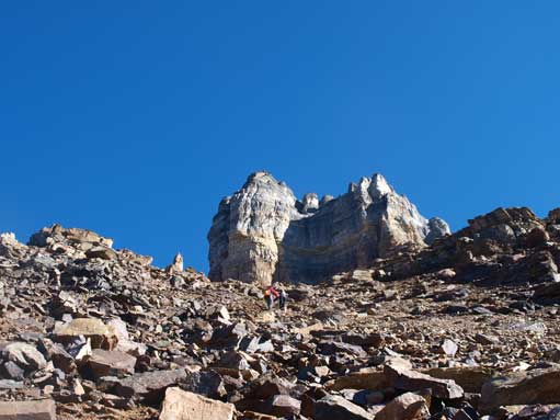 Hiking up the gully. Typical terrain on the lower slope