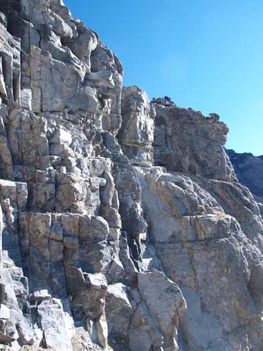 The 2nd grey band, crux of this route