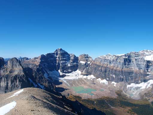 Hungabee Mountain from yellow/light-brown band