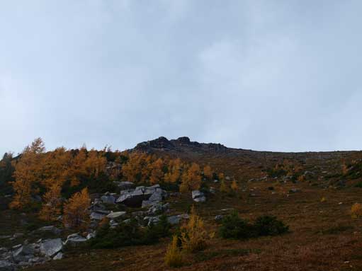 Looking up the easy slope on Mount St. Piran