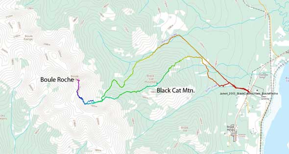 Black Cat Mountain to Boule Roche ascent route