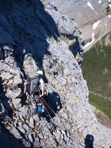 Ben negotiating a moderate section while contouring around the rockwall