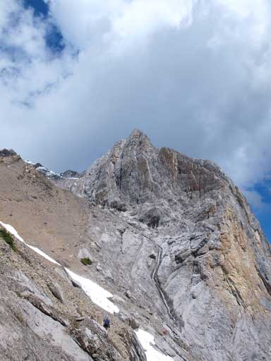 The rest of the slog (left) and the rock buttress (right)