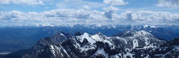 Peaks looking south. Looking closely you can see Fiddle and Miette Ranges. Bedson Ridge is the low bump on right side.