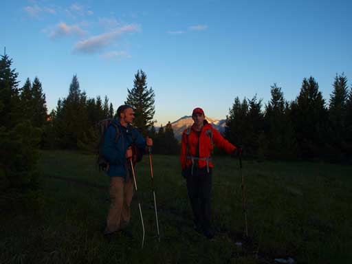 Mike and Ben on the partially treed summit.