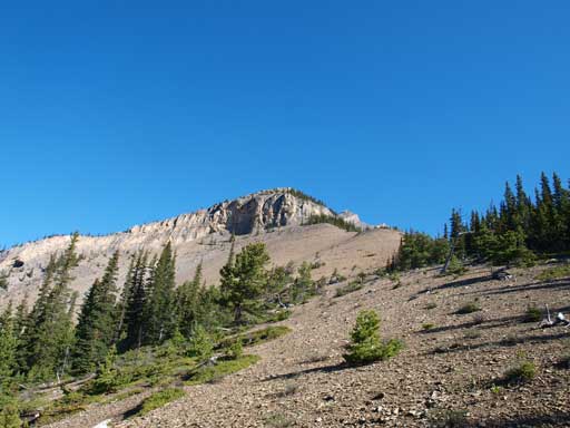 The big scree slope leading to first rock band
