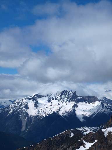 Looking over Monument Peak. Jumbo Mountain should be behind, hidden in the clouds