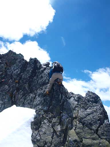 Ben down-climbing the difficult bit