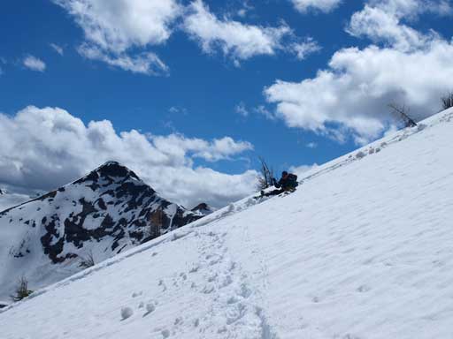 Ben glissading down the mountain