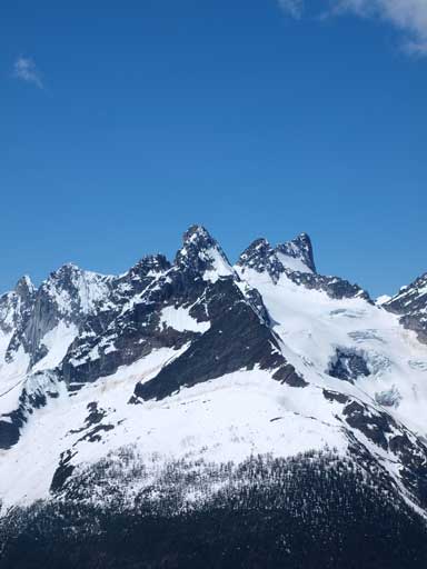 The impressive unofficially named spires. East Peak and Thunderstorm Tower