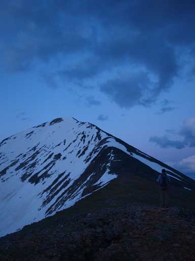 Eric hiking up the north ridge of Pyramid Mountain. It's much further than it looks.