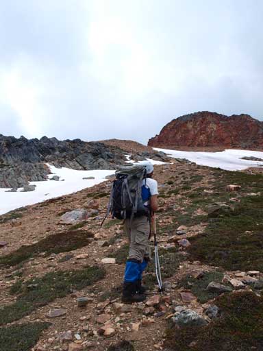 Ben slogging up towards Kerr Lake. This slope is very foreshortened. 
