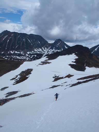 Eric crossing a snow slope. 