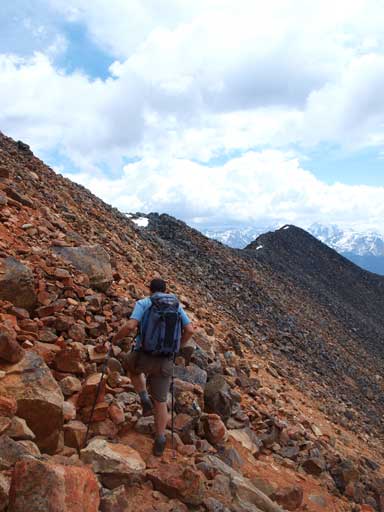 Eric side-hilling on loose terrain