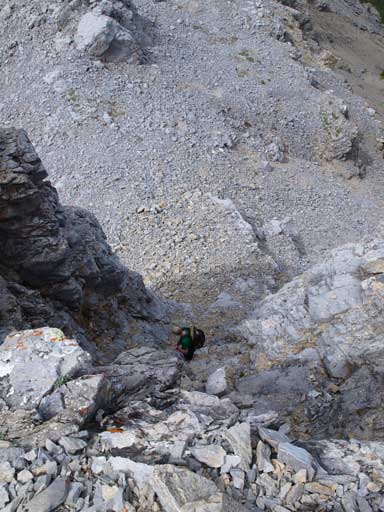 Neil just about to climb up the chimney on difficult route