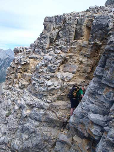 We went down the chimney since the other side of difficult route was supposed to be even more loose and difficult