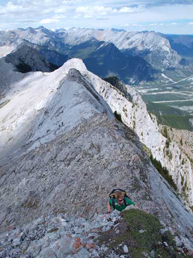 Neil challenging up a very loose step