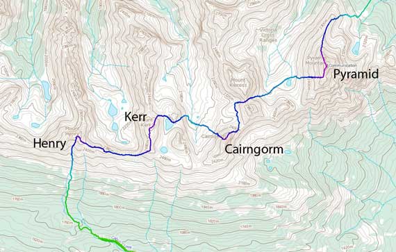 Pyramid to Cairngorm to Kerr to Henry traverse route
