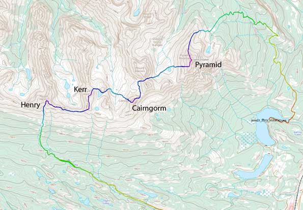 The Victoria Cross Range traverse route from Pyramid Mountain to Mt. Henry