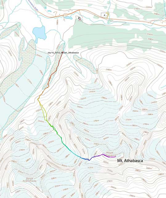 Mt. Athabasca climbing route via AA Col