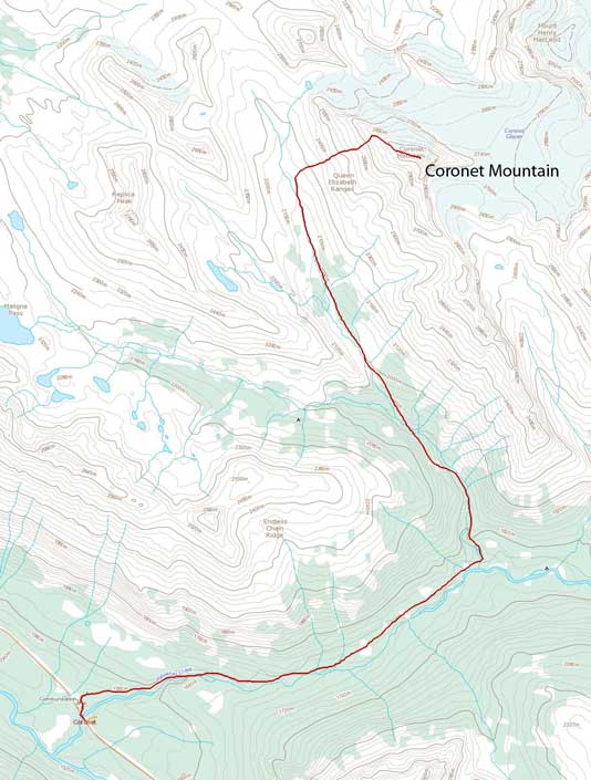 Coronet Mountain ascent route
