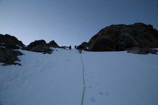 Going up the steep slope towards AA col. Photo by Ben N