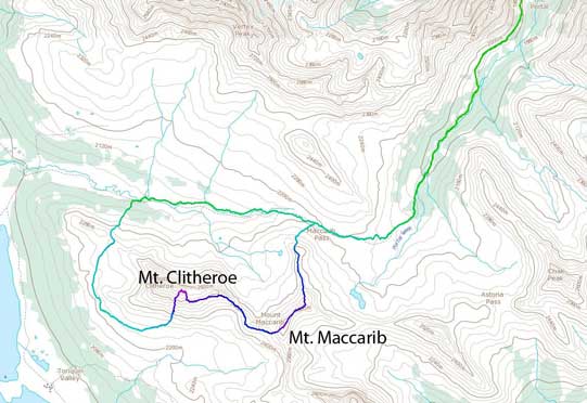 Mt. Maccarib and Mt. Clitheroe scramble route