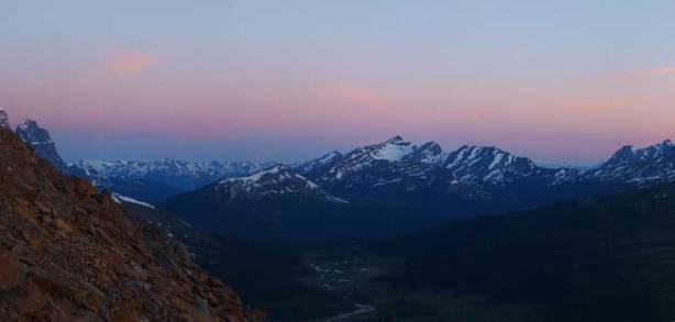Morning view over Caniche Peak across Tonquin Valley